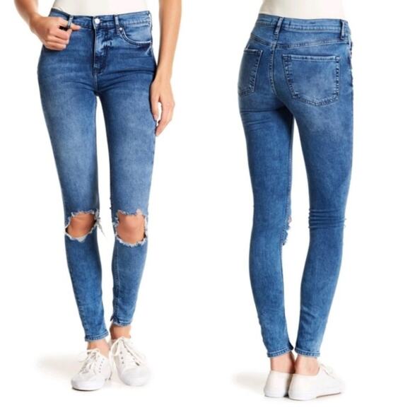 NWT Free People High Rise Busted Skinny Jeans in Turq Medium Wash Size 27 Long - Picture 1 of 8